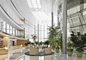 Large open concept contemporary atrium