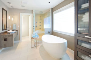 large tub and shower in bathroom
