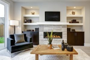 upscale den with fireplace