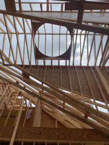 closeup of wood framing of house
