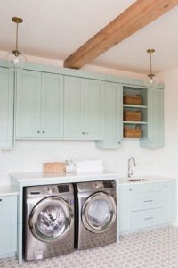 blue cabinets in laundry room